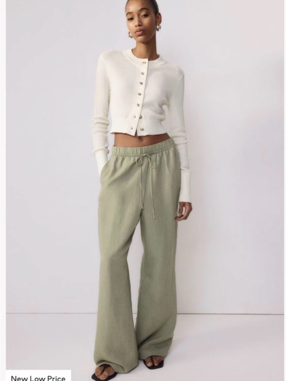 H&M Wide-Leg linen blend Pants in Light Green